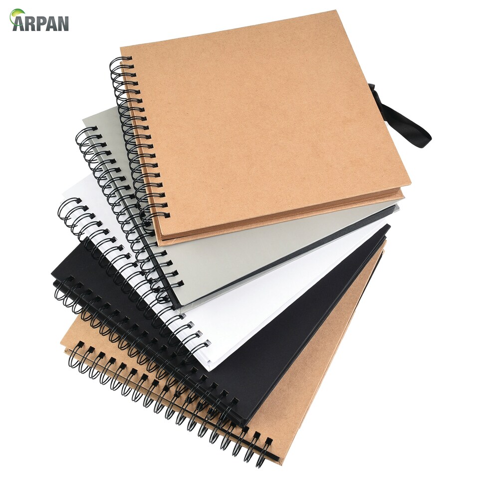 image 1 of ARPAN Spiral Bound Scrapbook Album – 50 Sheets / 100 Pages, 200 GSM Thick Paper – DIY Photo Album Memory Book with Ribbon Closure (26 x 25.5 cm) for Wedding, Baby, Travel, Artwork & Scrapbooking