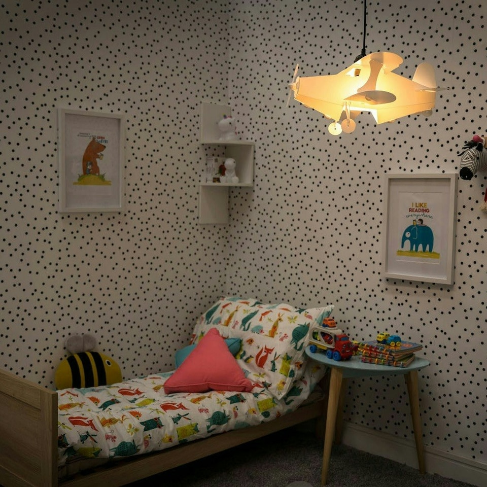image 1 of ValueLights White Ceiling Pendant Shade and E27 GLS LED 6W Warm White 3000K Bulb