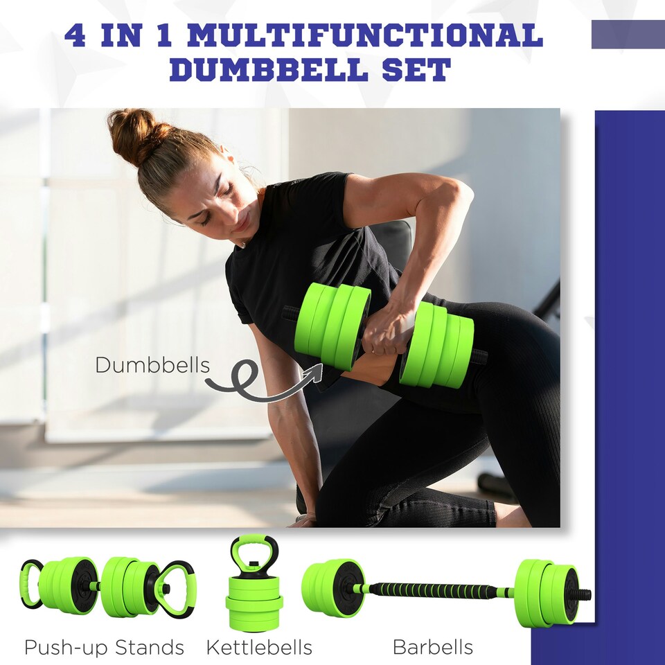 image 1 of SPORTNOW Weight Dumbbells Set, Barbell, Kettlebell, Push Up Stand, 30kg