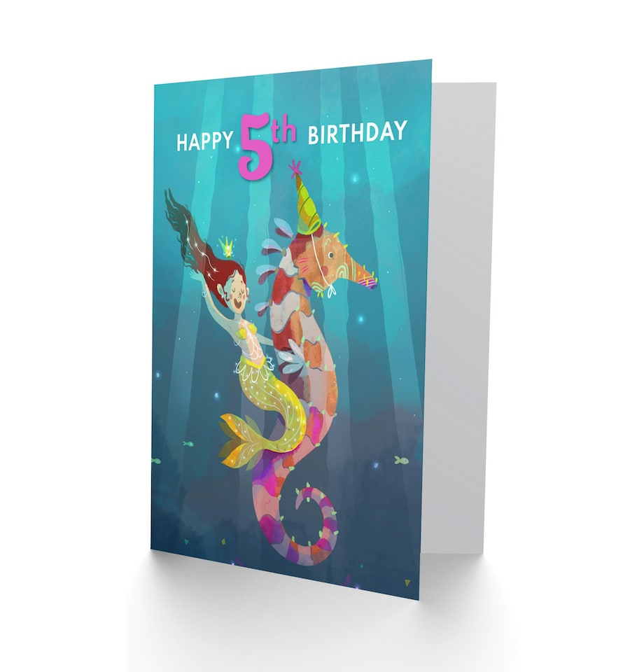 image 1 of Mermaid Seahorse 5 Year Old Child Kids 5th Birthday Card