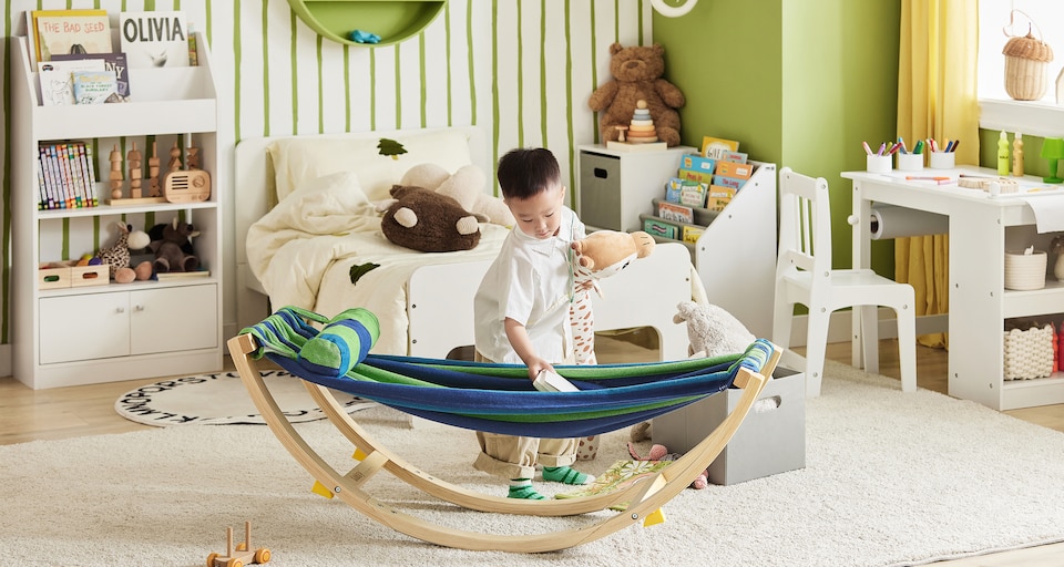 image 1 of SoBuy Kids Rocking Chair with Hammock & Pillow, Multicolor, 48.0x14.2x18.9 in, 4 kg - KMB16-J