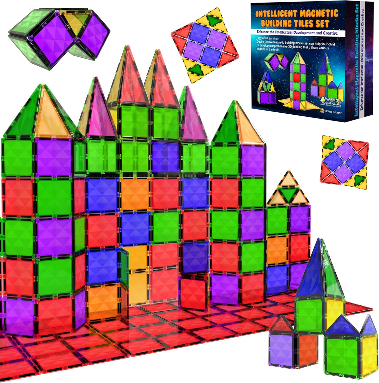 Desire Deluxe Magnetic Building Blocks Tiles Montessori Kids Toys for Boys & Girls – Learning Educational Construction Set Gift – Birthday, for 3-8 Year of Age (37pc).