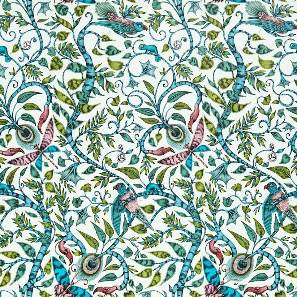 image 1 of Emma J Shipley Animalia Rousseau Jungle Wallpaper - Blue/Pink/Green - 32.8ft x 20.5in Blue