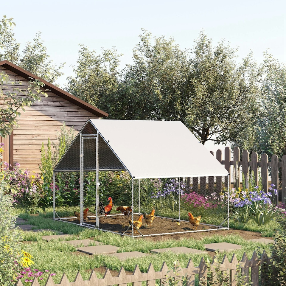image 1 of PawHut Walk In Chicken Run Large Galvanized Chicken Coop w/ Cover 3 x 2 x 2m