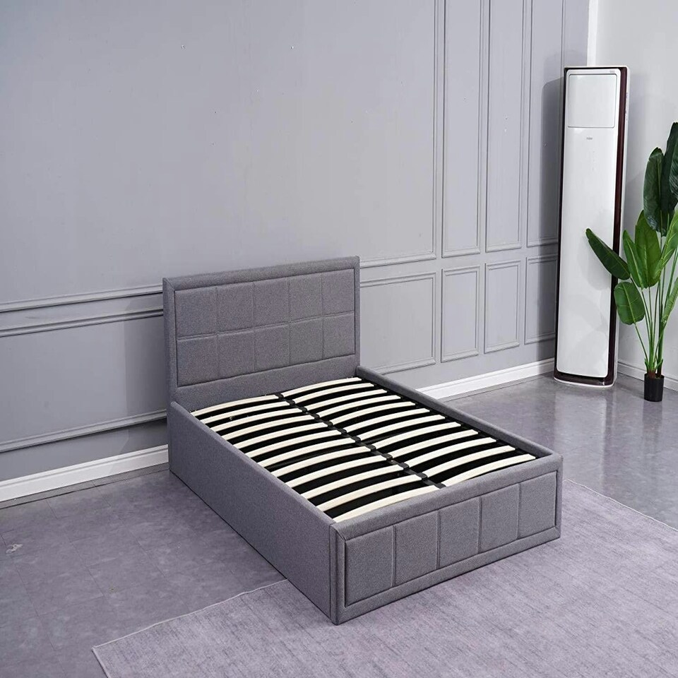 image 1 of Ottoman Storage Bed grey double 4ft 6 fabric and 1 Mattress wooden bedroom furniture