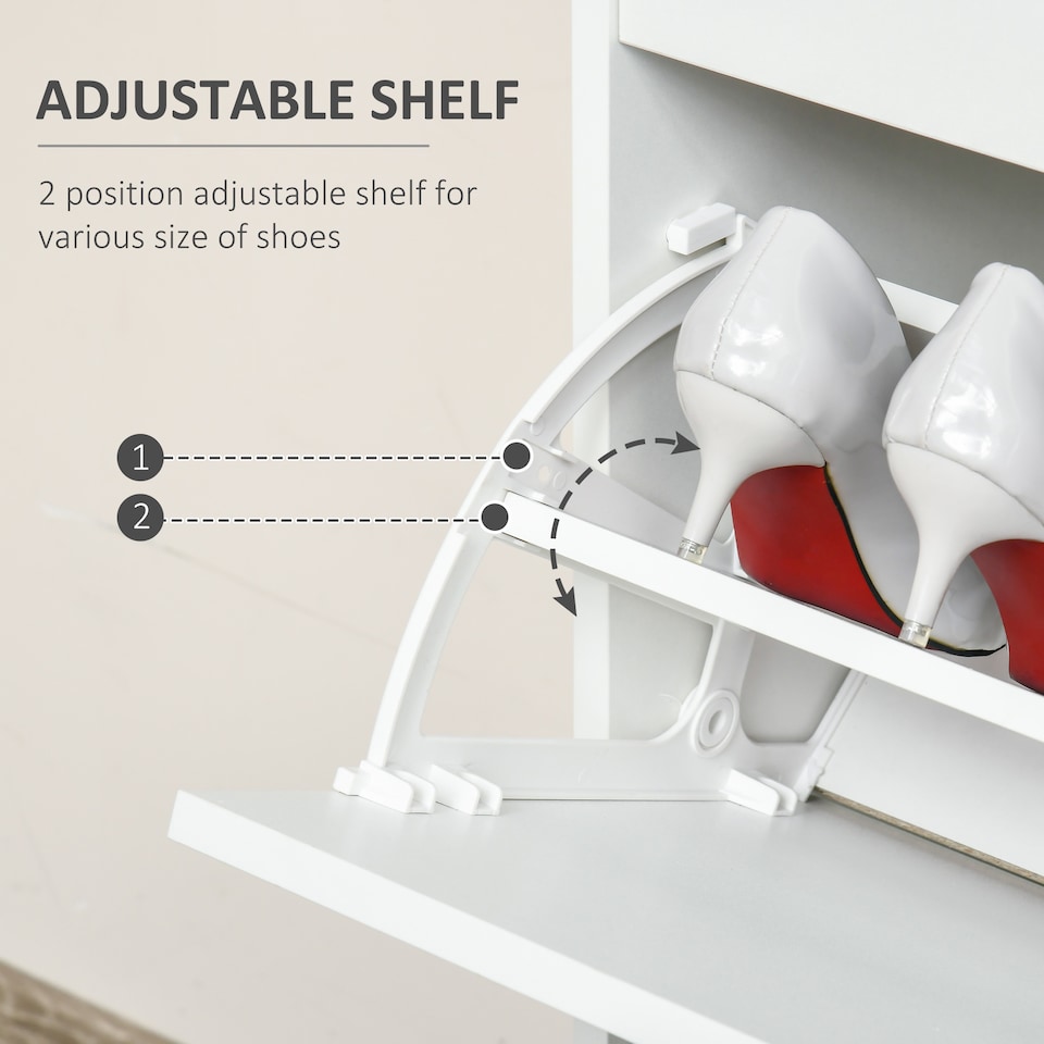 image 1 of HOMCOM Shoe Cabinet, Slim Shoe Storage Cabinet with Drawer, 2 Flip-up Doors and Adjustable Shelf, Narrow Shoe Cupboard for 16 Pairs of Shoes for Entryway, Hallway, White