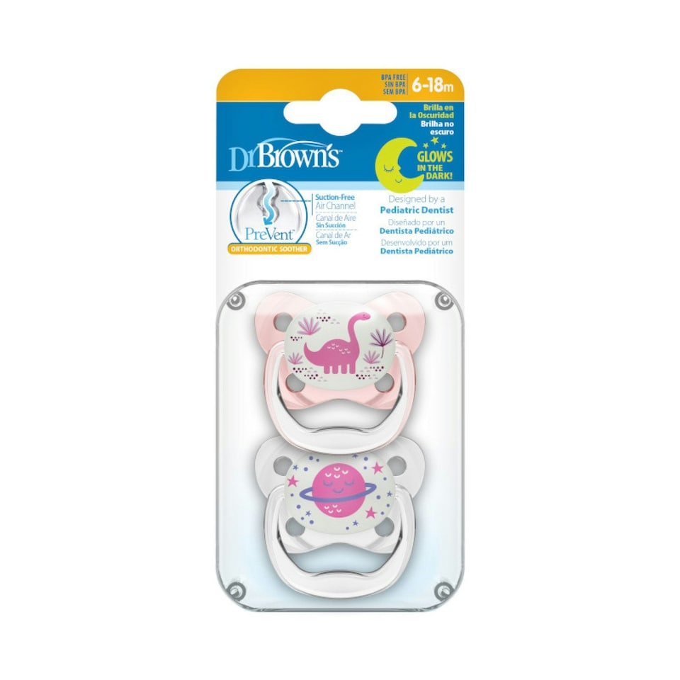 image 1 of Dr. Brown’s PreVent Glow in the Dark Butterfly Soother Stage 2 Twin Pack Blue