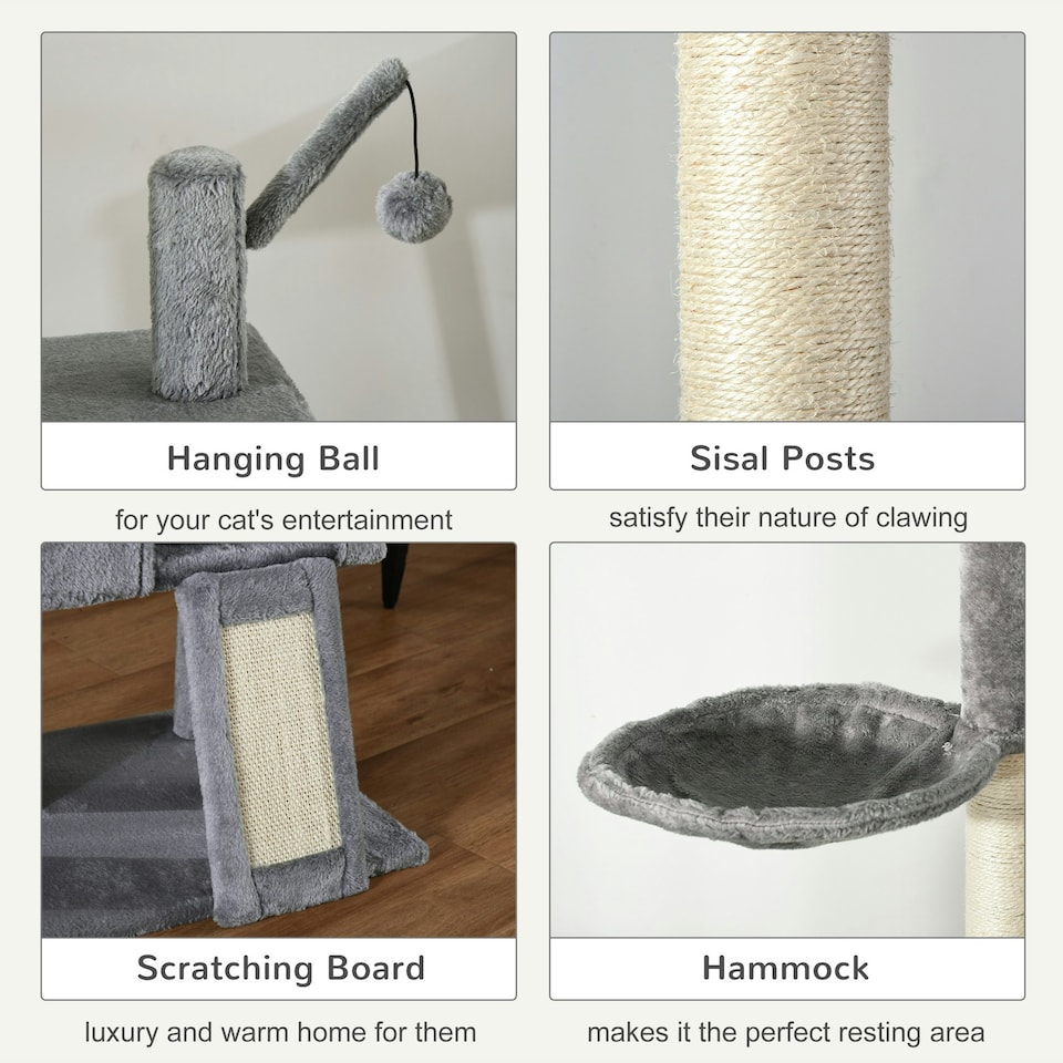 image 1 of PawHut 270cm Floor To Ceiling Cat Tree Scratching Post with Hammock, Grey