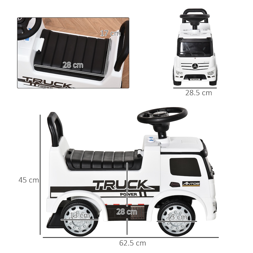 image 1 of HOMCOM Compatible Kids Ride On Car Truck Mercedes Benz Licensed Toddler Foot To Floor Slider withUnder Seat Storage for 12 - 36 Months White