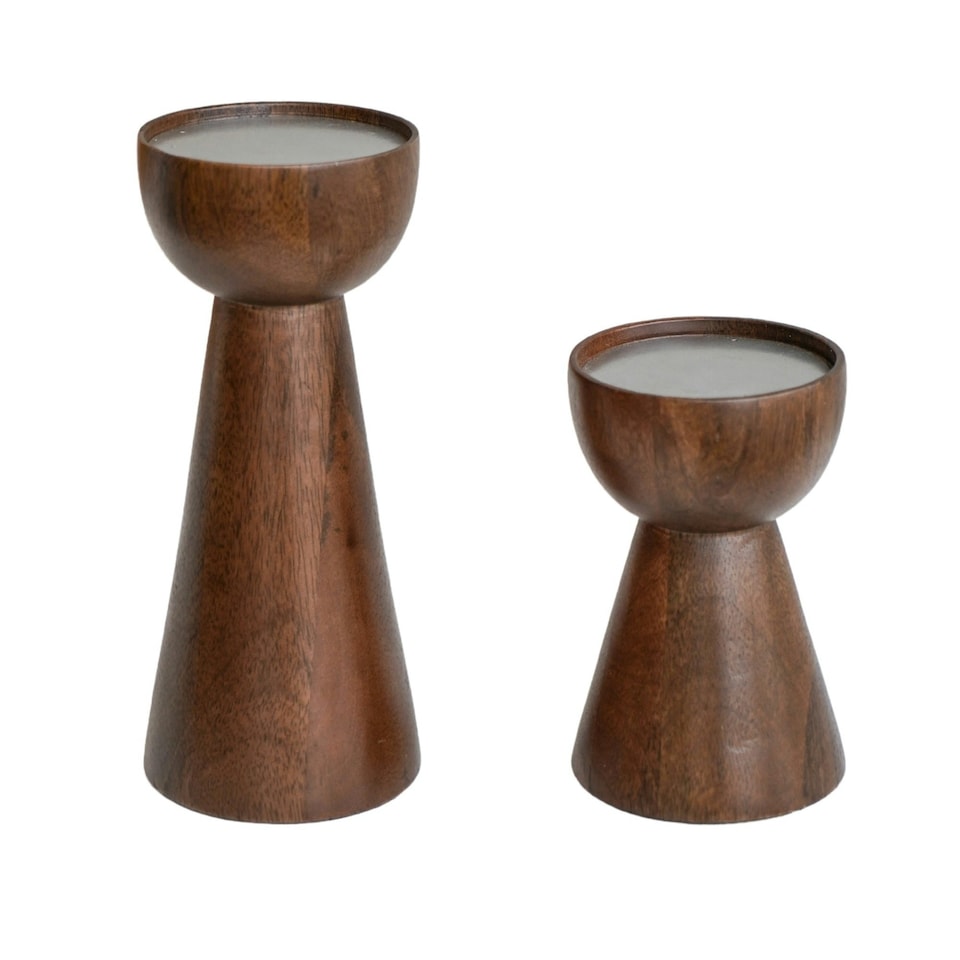 image 1 of Harvey Walnut Wooden Candle Holders Set of 2 N/A