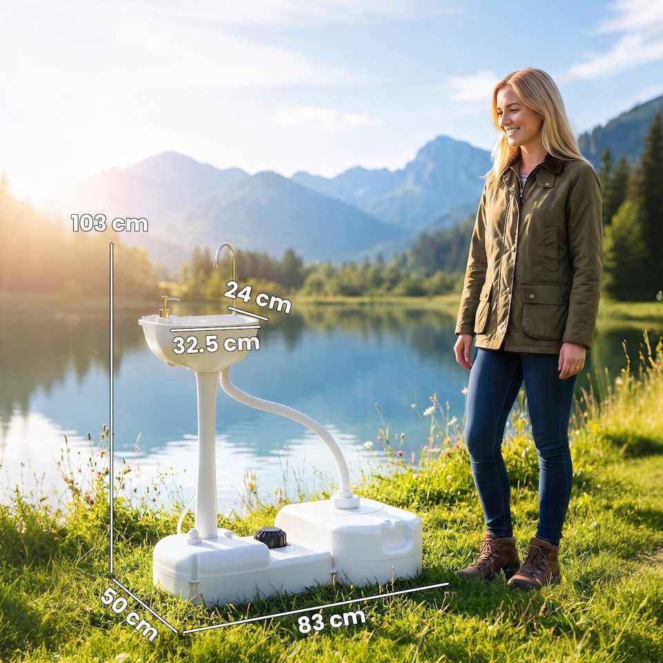image 1 of Outsunny 24L Portable Portable Hand wash Sink Hand Washing Basin Water Tank HDPE