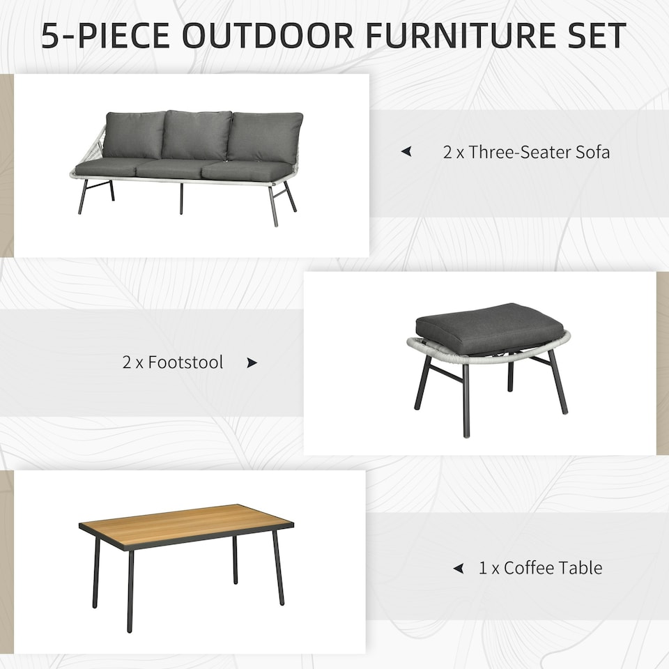 image 1 of Outsunny 5 Piece Rattan Garden Furniture Set with Sofa, Coffee Table, Grey