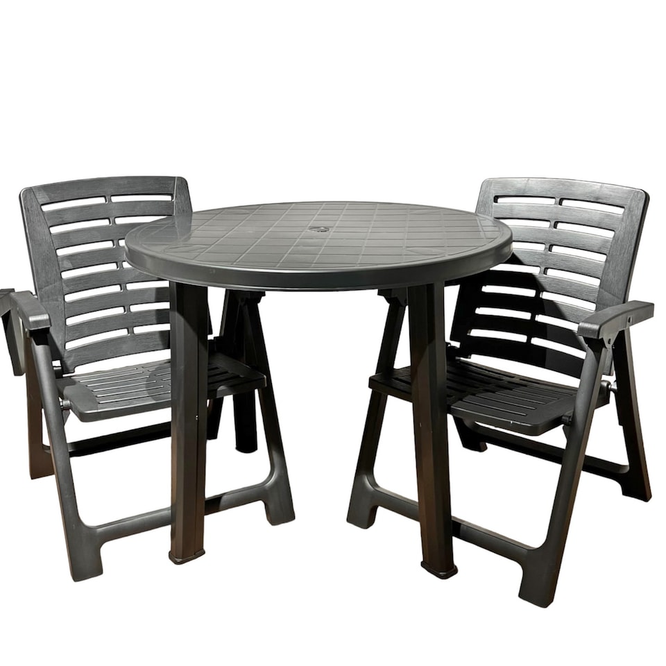 image 1 of Black Plastic Garden Table with Folding Chairs | Black | 3