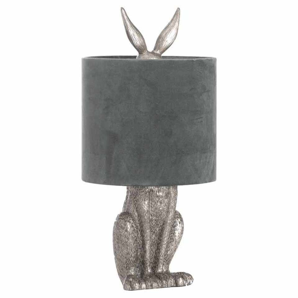image 1 of Hare Table Lamp with Grey Velvet Shade - Resin - L25 x W25 x H50 cm - Silver Silver