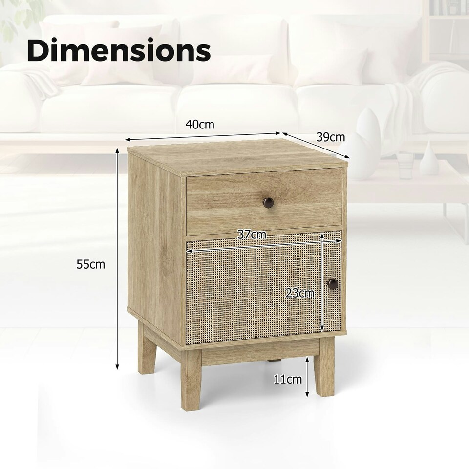image 1 of COSTWAY Rattan Nightstand Mid Bedside Table Natural Brown
