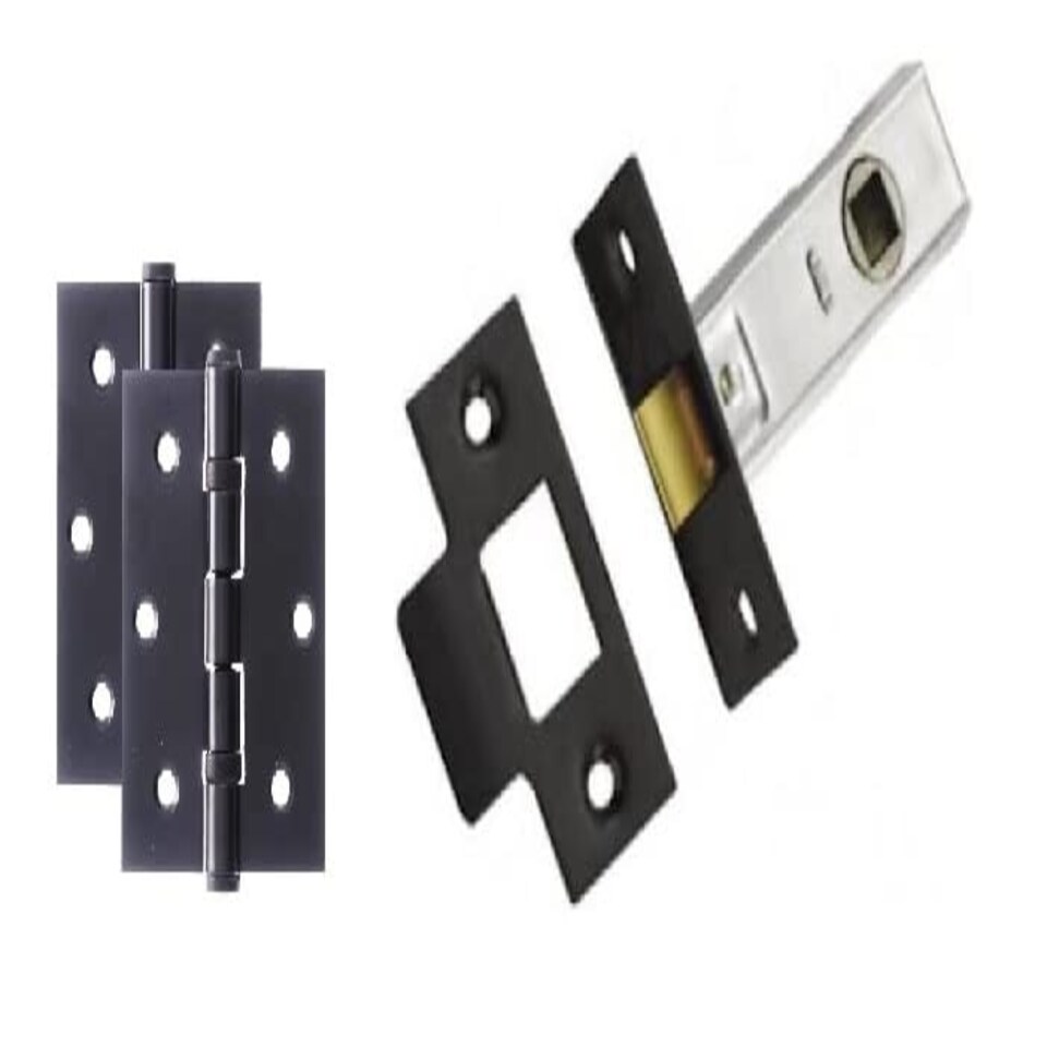 image 1 of Golden Grace Door Mortice Tubular Latch in Matt Black Finish, with Matching 75mm Ball Bearing Hinges - 64mm
