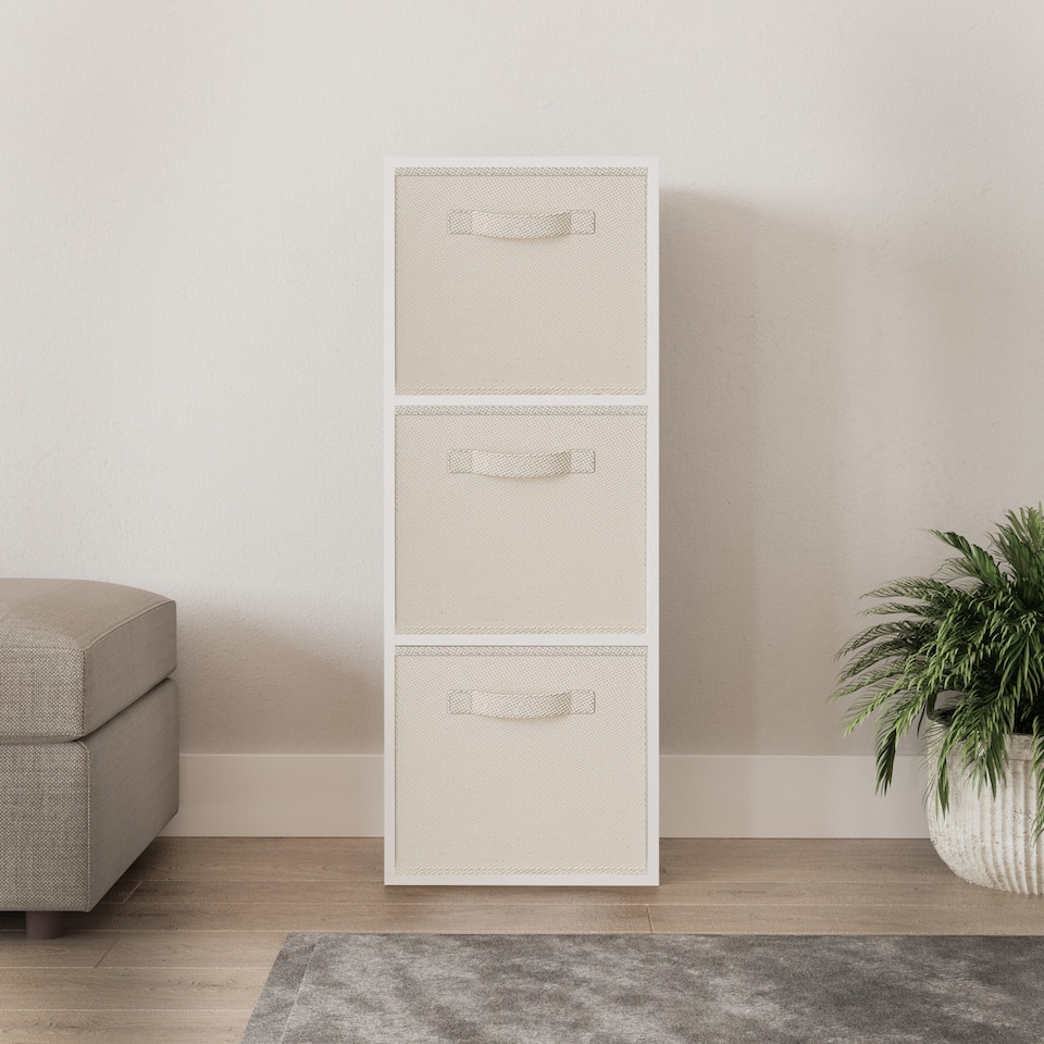 image 1 of 3-Tier Cube Shelving Unit with Inserts | White | White & Cream | 1