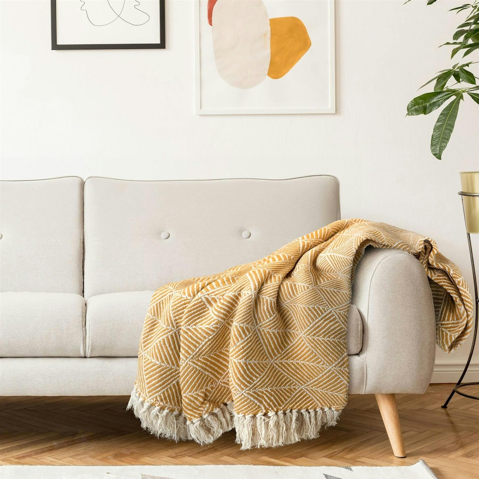 image 1 of Zahra Ochre Blanket/Throw | Yellow | Ochre | One Size