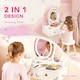 image 4 of AIYAPLAY Kids Vanity Table and Chair Set, 2 in 1 Children Dressing Table with 3-Colour LED Lights Mirror, Drawer, Storage Boxes, Girls Makeup Desk Set for 3+ Years, for Playroom, Bedroom, White