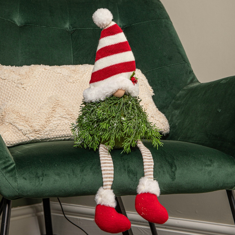 image 1 of 48cm Red and White Christmas Tree Sitting Gonk with Dangly Legs and Striped Hat