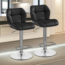 Set Of 2 Height Adjustable 360 Swivel Barstools With Backrest Black Black