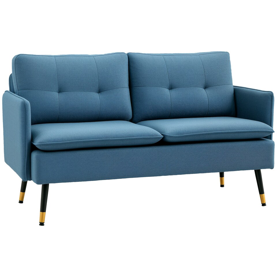 image 1 of HOMCOM Modern Upholstered Two Seater Sofa for Bedroom Living Room Dark Blue