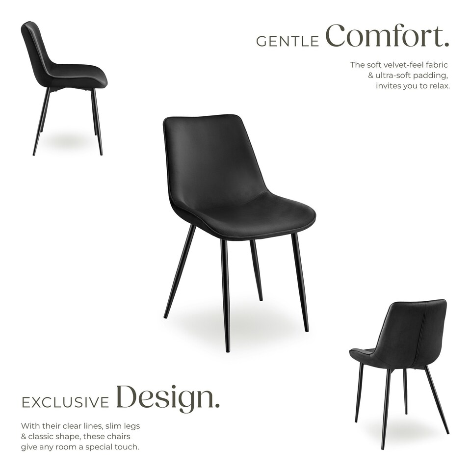 image 1 of Dining Chair Monroe - padded, velvet look, ergonomic seat, black steel legs - Set of 6 Black