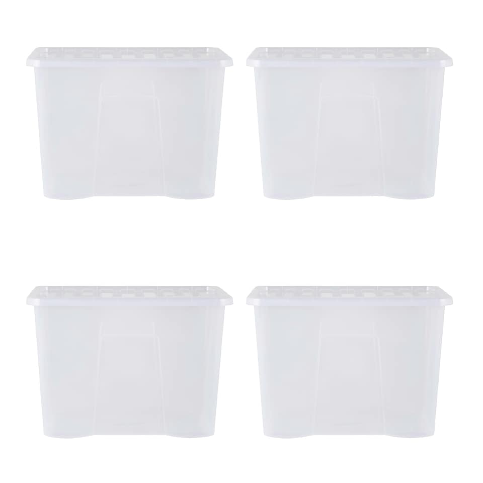 image 1 of Wham Crystal 4 x 80L Stackable Plastic Storage Boxes with Lids