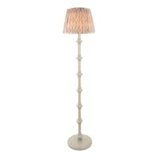Carnaby Satin Almond White Paint Floor Lamp with Neutral Print Fabric Ikat Shade 35cm B22
