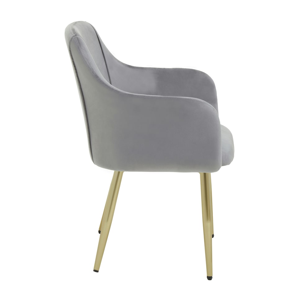 image 1 of Interiors by Premier Grey Velvet Dining Chair, Mid-Century Modern Velvet Dining Chair, Stylish Grey and Gold Dining Chair