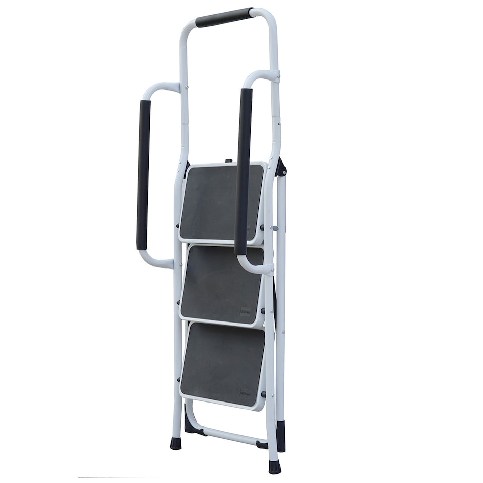 image 1 of Gr8 Home 3 Step Ladder Folding Stool Non Slip Tread Steel Foldable Home DIY With Handrail