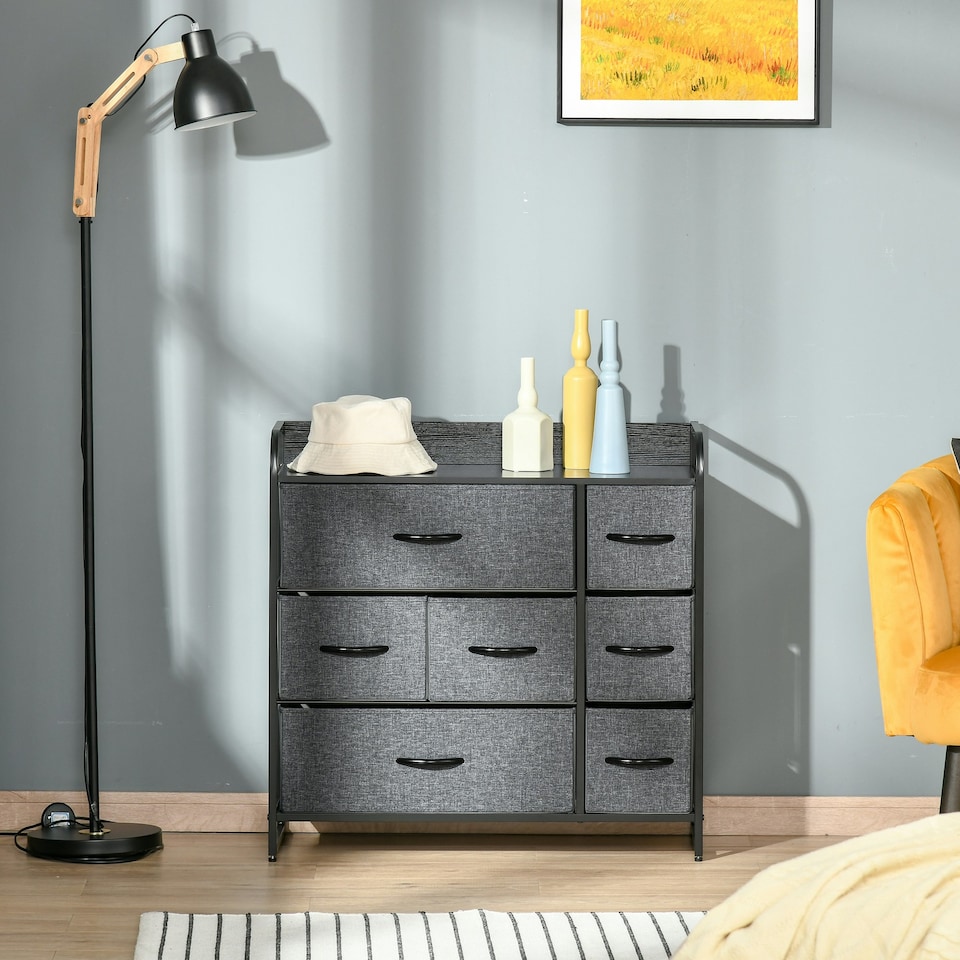 image 1 of HOMCOM 3-Tier Fabric Bedroom Dresser with 7 Foldable Drawers, Grey Grey
