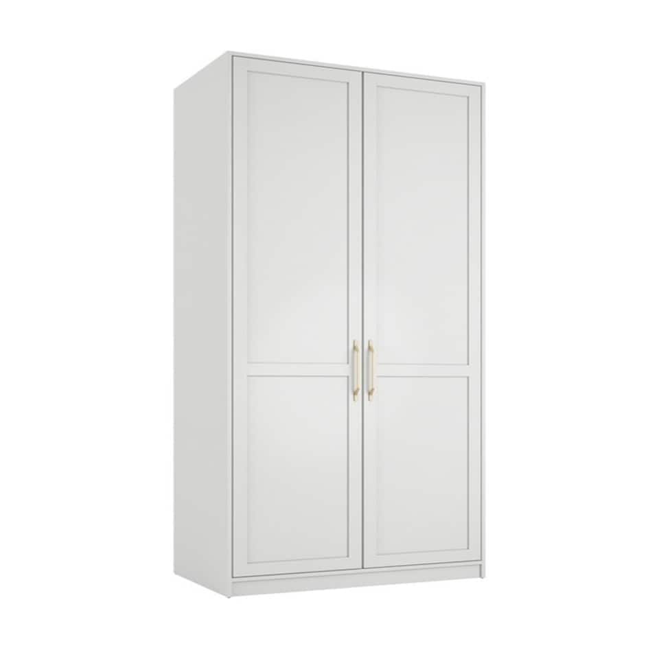 image 1 of Austen 2 Door Wardrobe - Engineered Wood/Metal - L58 x W100 x H220 cm - White/Gold Brushed White