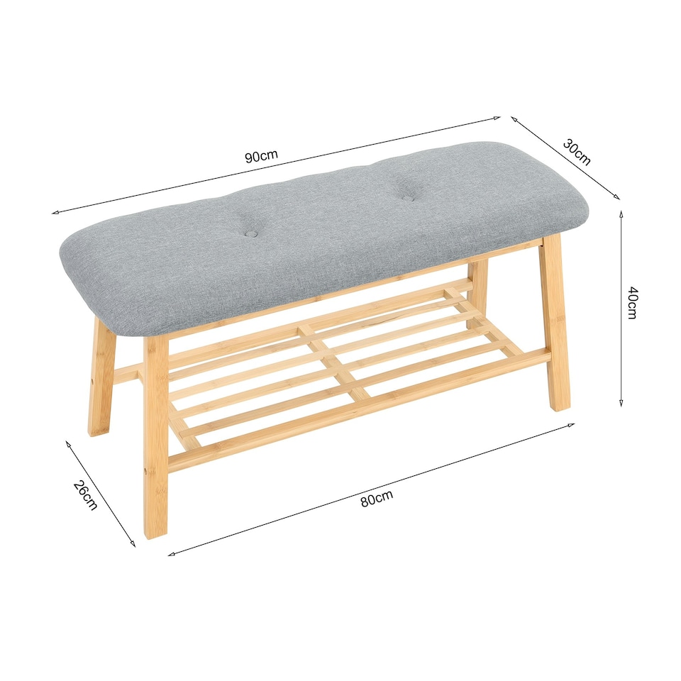 image 1 of Living and Home Bamboo Shoe Bench with Upholstery for Entryway