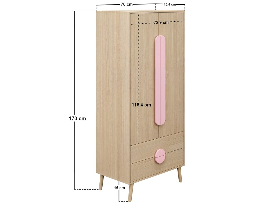 image 1 of Flair Noah 2 Door Wardrobe with 2 Drawers Oak & Pink