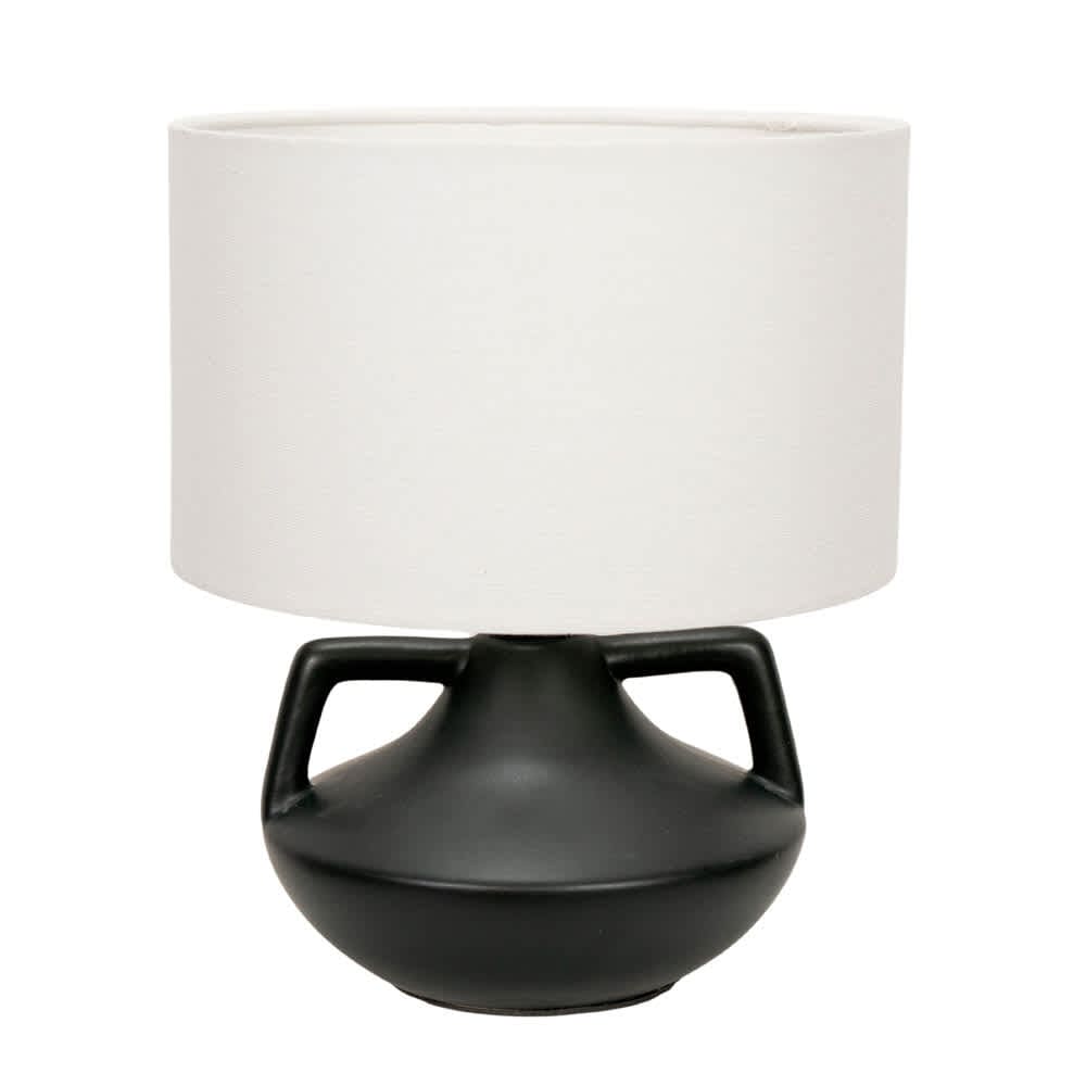 ValueLights Zoe Linen Drum Lamp Shade Matte Black Ceramic Vase Table Lamp