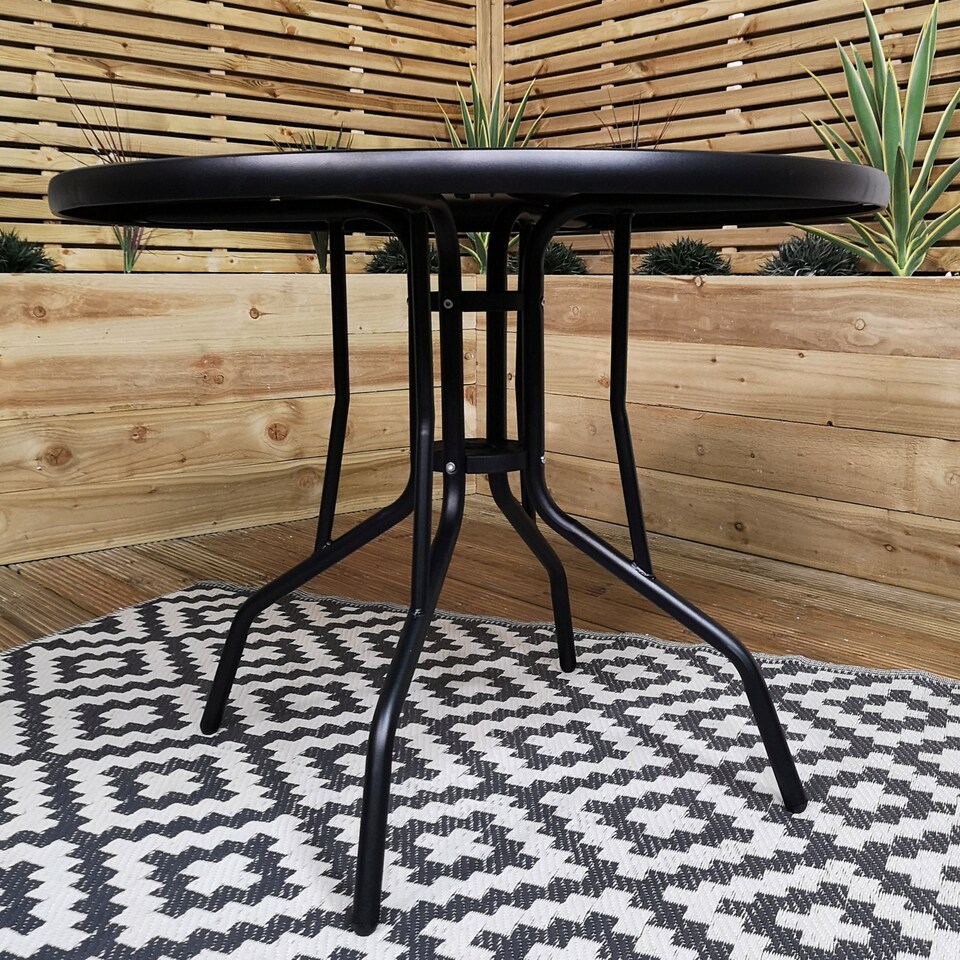image 1 of Outdoor 2 Person Round Glass Top Garden Patio Dining Table Chairs Set