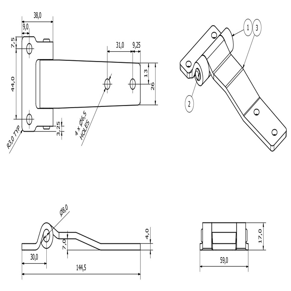 image 1 of 2pk 145mm Strap Hinge Stainless Steel Locker Door Hatch 316 Marine Grade Silver