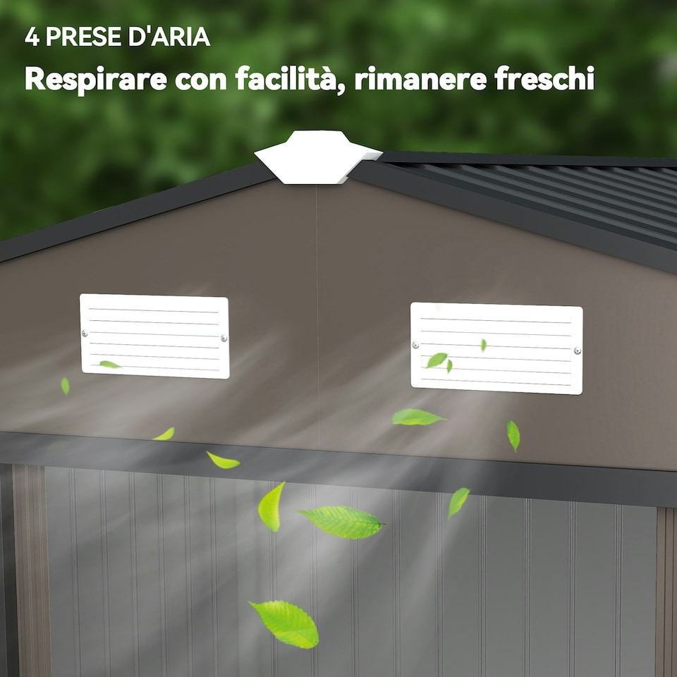 image 1 of Outsunny 9 x 6FT Galvanised Garden Storage Shed with Sliding Door, Brown