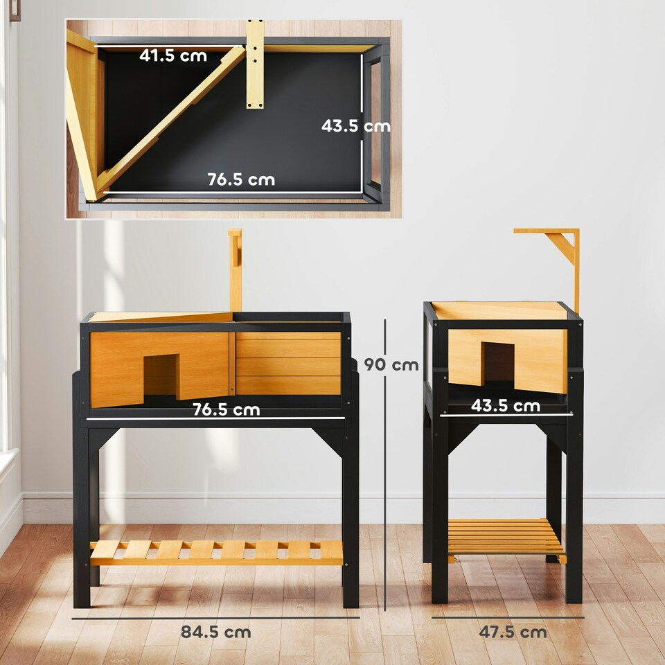 image 1 of PawHut Wooden Tortoise House with Storage Shelf, Clear Observation Windows