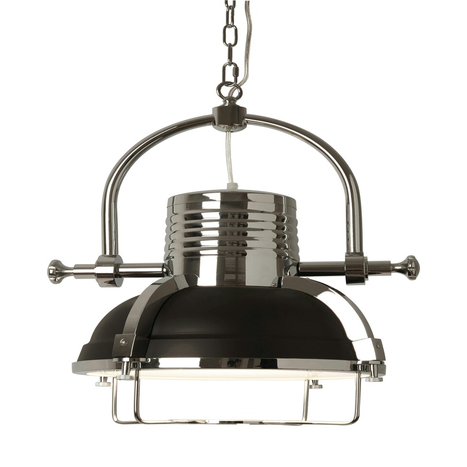image 1 of Interiors by Premier Industrial Revolution Black Pendant Light, Retro-Style Matte Black & Chrome Finish Lamp, Industrial Lighting