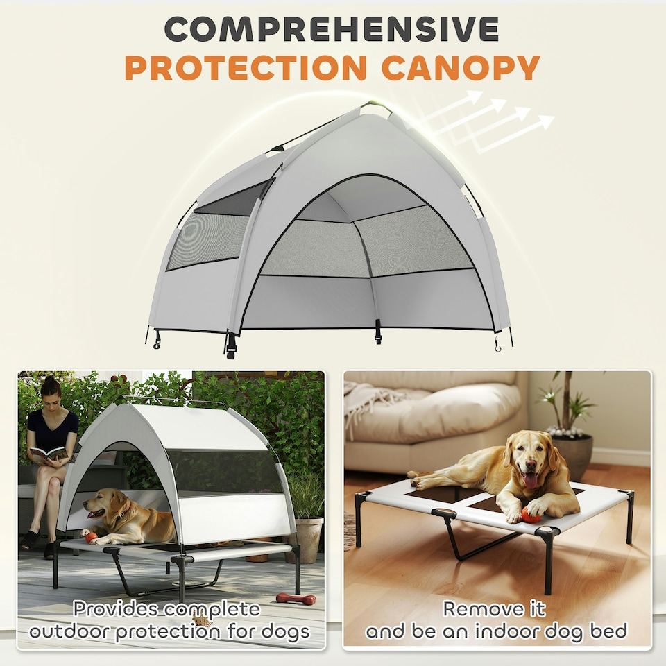 image 1 of PawHut Portable Elevated Dog Bed with Removable Canopy, 92 x 75 x 89 cm Grey | M