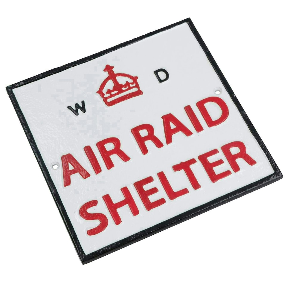 image 1 of Air Raid Shelter Cast Iron Sign Plaque Door Wall House Fence Gate Garden Yard