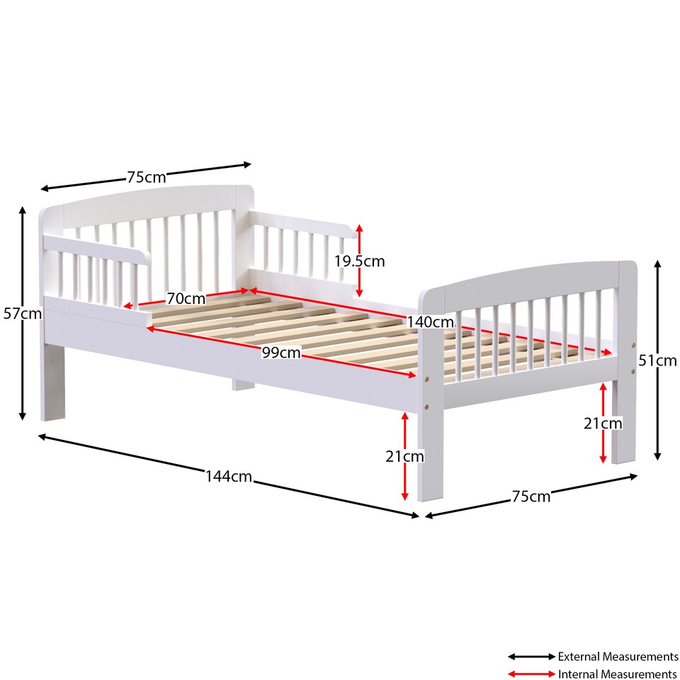 image 1 of Junior Vida Scorpio Toddler Bed With Side Rails, White, 70 x 140cm