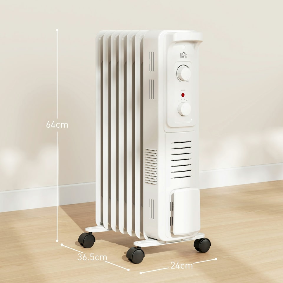 image 1 of HOMCOM 7 Fin Portable Oil Filled Heater Radiator, Energy Efficient, White