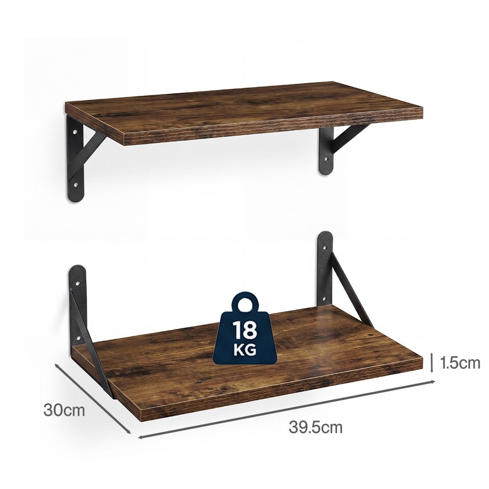 image 1 of Levede Floating Shelves Wall Mounted Shelf Set of 2 Rustic Storage Shelves 39cm