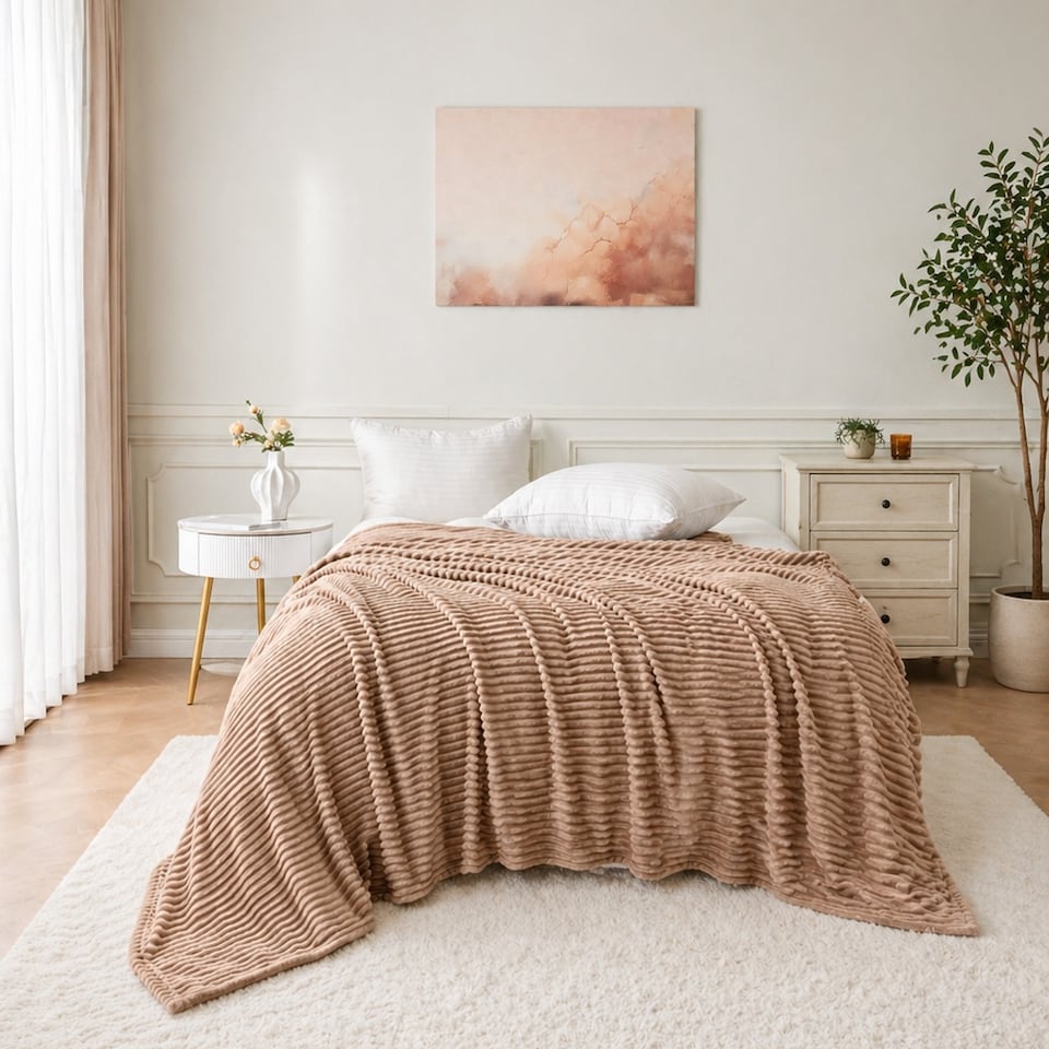 image 1 of Large Ribbed Fleece Throw Blanket – Supersoft, Cosy & Stylish | 200 x 240cm