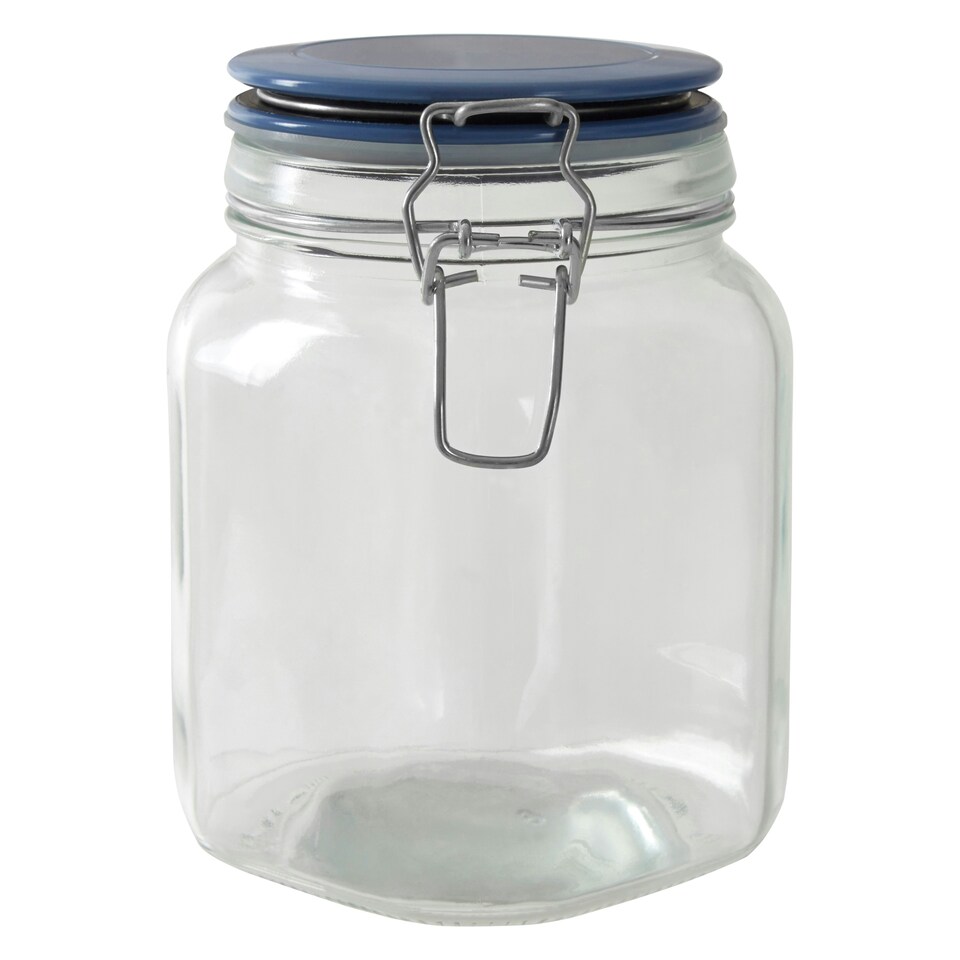 image 1 of Interiors by Premier Glass Storage Jar – 1050ml (Set of 3 Assorted Colours), Clear Glass Canisters with Airtight Clip-Top Lids