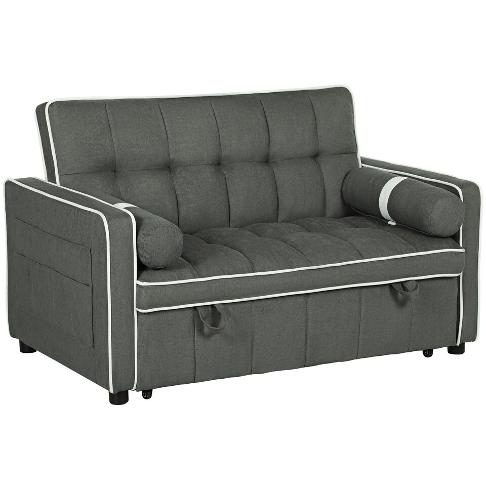 image 1 of HOMCOM 2 Seater Pull Out Sofa Bed Adjustable Backrest, Charcoal Grey Grey