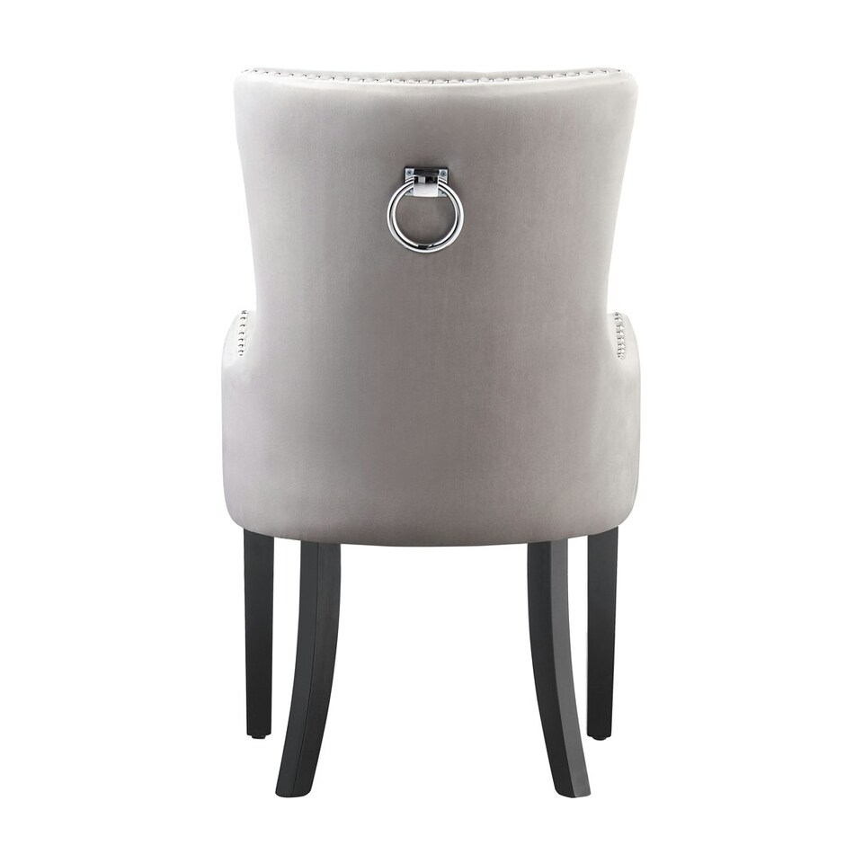 image 1 of Set of 6 Velvet Dining Chairs with Armrest, Ergonomic Scoop Knockerback & Button Tufted Wood Legs Grey | Light Grey